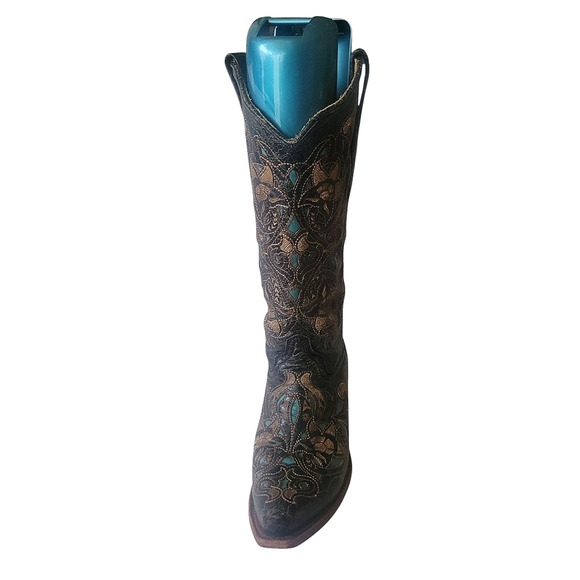 CORRAL WESTERN BOOTS Black Distressed Leather Contrast Stitching Woman Size 8.5M - Picture 1 of 10